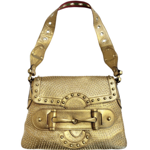 Vintage Gucci Studded Horsebit Metallic Shoulder Bag in Gold | NITRYL