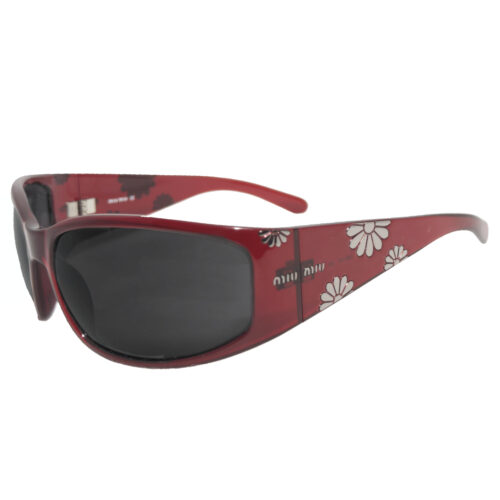 Vintage Miu Miu Flower Logo Wraparound Sunglasses in Red / Silver | NITRYL