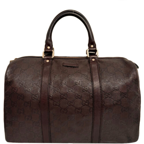 Vintage Gucci Monogram Leather Boston Bag in Brown / Gold | NITRYL