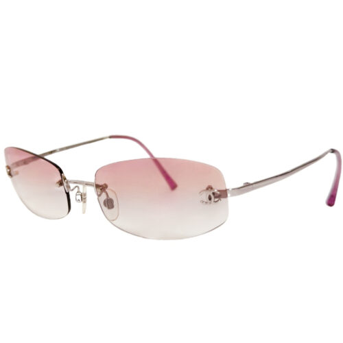 Vintage Chanel Logo Rimless Oval Ombre Sunglasses in Baby Pink / Silver | NITRYL