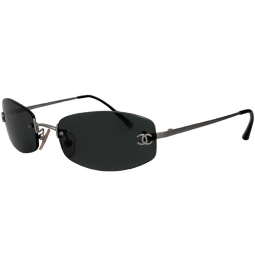 Vintage Chanel Logo Rimless Oval Sunglasses in Black / Silver | NITRYL
