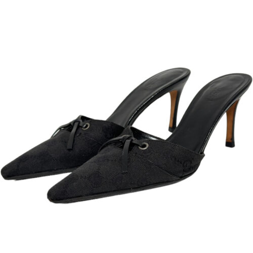 Vintage Gucci Monogram Bow Mule Heels in Black UK 3 | NITRYL
