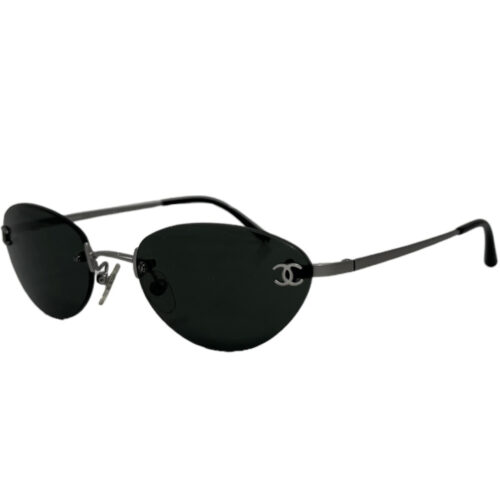 Vintage Chanel Rimless Logo Sunglasses in Black / Silver | NITRYL