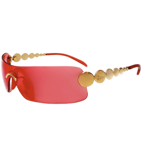 Vintage Dior Logo Rimless Wraparound Sunglasses in Pink / Gold | NITRYL