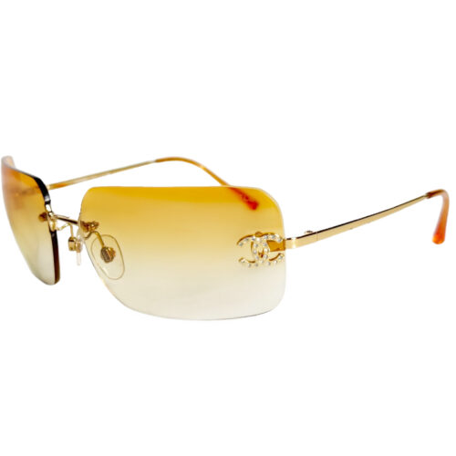 Vintage Chanel Diamante Logo Rimless Ombre Sunglasses in Orange / Yellow / Gold | NITRYL