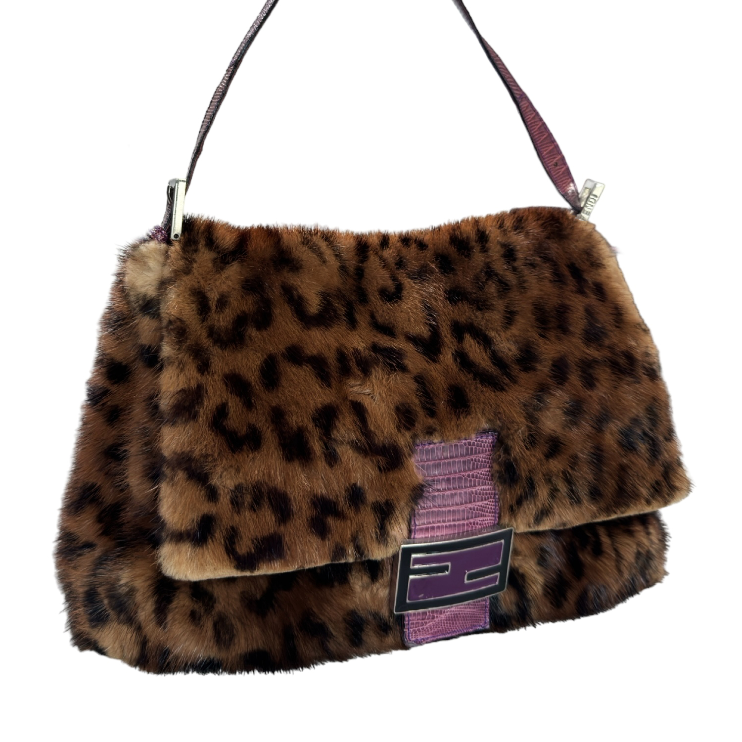 FENDI BAGUETTE MINK MEDIUM-HEELED 45MM IN BLACK FUR AND LAMBSKIN